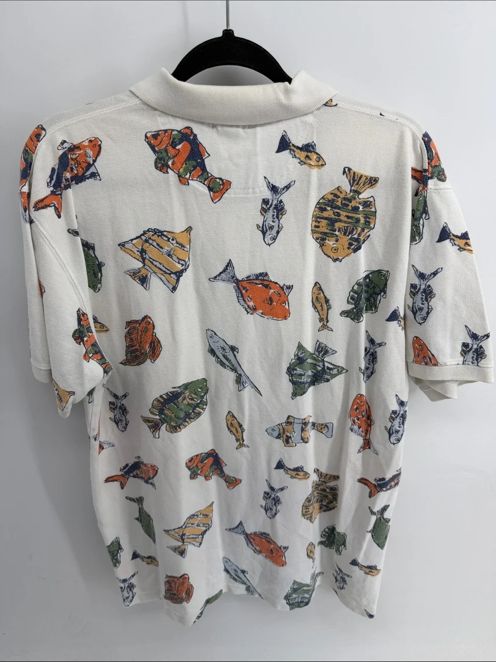 Vintage J. Crew 100% cotton fish print short sleeve polo shirt sz M